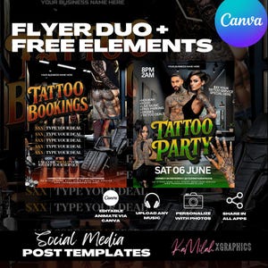 Tattoo Flyer (2 TEMPLATES), Tattoo Booking, Tattoo Flyer, Tattoo Artist Flyer, Tattoo Business Flyer, Book A Tattoo Booking Flyer