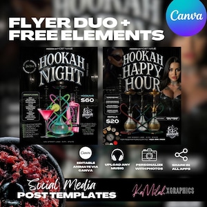 Hookah Flyer (2 TEMPLATES), Hookah menu, Event flyer, Hookah Party Flyer, Party Flyer, Hookah Lounge, Ladies night, Hookah Bar, Club Flyer