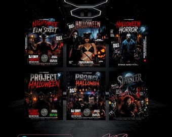 Spooky Halloween Party Flyer Templates, Editable Canva Design