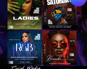 Club Flyer (4 TEMPLATES), Ladies night Flyer, Event Flyer, Party Flyer, Girls Night Flyer, Birthday Flyer, Premade template