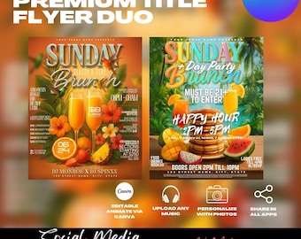 Modèles de Flyer brunch, fête de jour, soirée entre filles (produit numérique éditable sur toile)