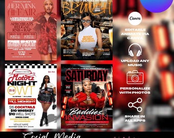 Modèles modifiables de Flyer Club, Ladies Night, Canva (téléchargement numérique)