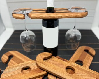 Hardwood Wine Caddy: Holds 2 Glasses, Home Bar Decor | Handmade
