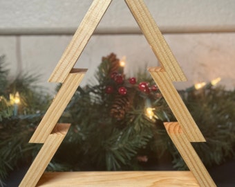 Handcrafted Wooden Christmas Tree Home Decor | Natural Finish