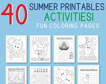 40 Summer Kids Activities: Printable Coloring Pages, Mazes (PDF)