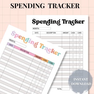 Printable Spending Tracker, Transaction Log Purchase Recorder, Money Spending, Insert, A4 A5 Letter PDF