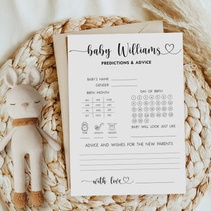 Carte de prédiction de bébé minimaliste, jeu de prédiction de bébé, conseils et souhaits, jeu de révélation du genre