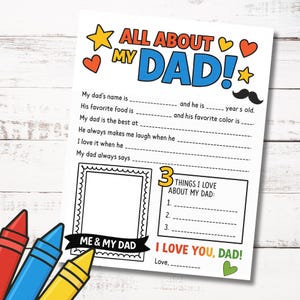 Father's Day Gift, All About My Dad Printable, DIY Card Gift Idea, Birthday Gift, Instant Download PDF