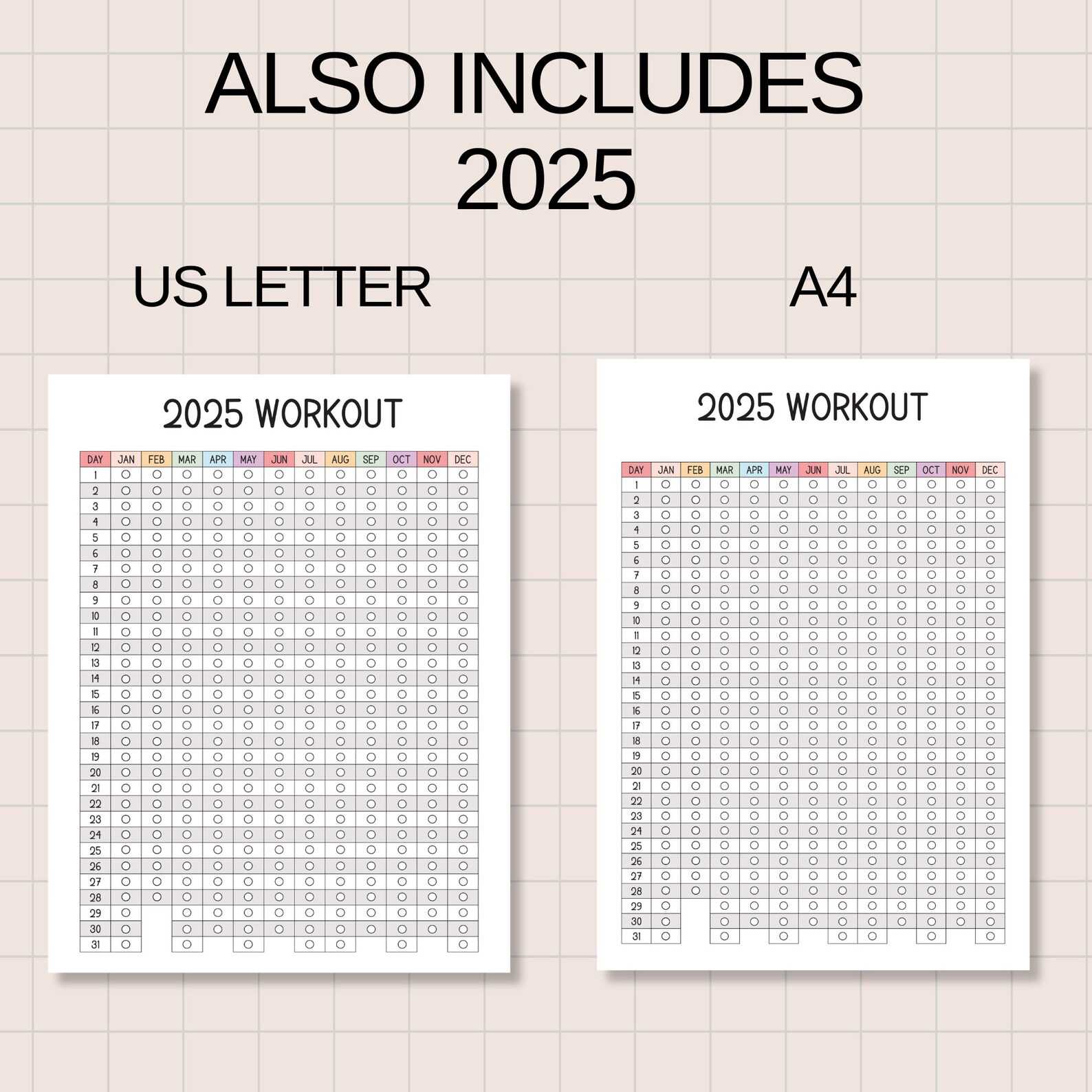 2024/ 2025 Printable Fitness Workout Tracker, Exercise Tracker