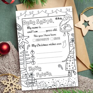 Brief an den Weihnachtsmann Malseite, Kinder Weihnachten Wunschliste, druckbare Buchstabe Santa Weihnachten, Sofort Download