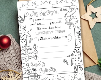 Kleurplaat Brief aan de kerstman: kerstwensenlijst voor kinderen (afdrukbare pdf)