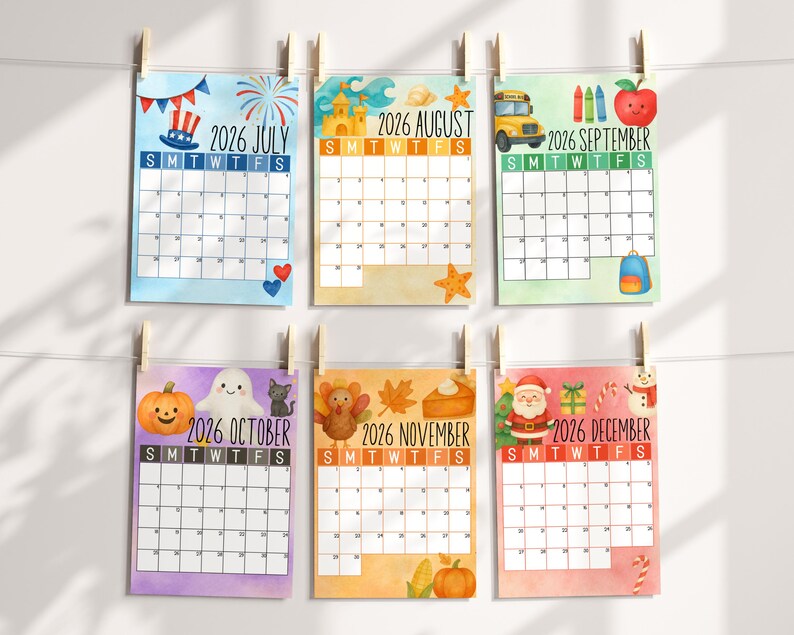 2026 Kids Calendar Printable, Watercolor Monthly Planner (PDF) - Etsy ...