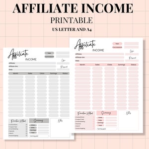 Affiliate Income Planner: Printable Tracker (A4 & US Letter)