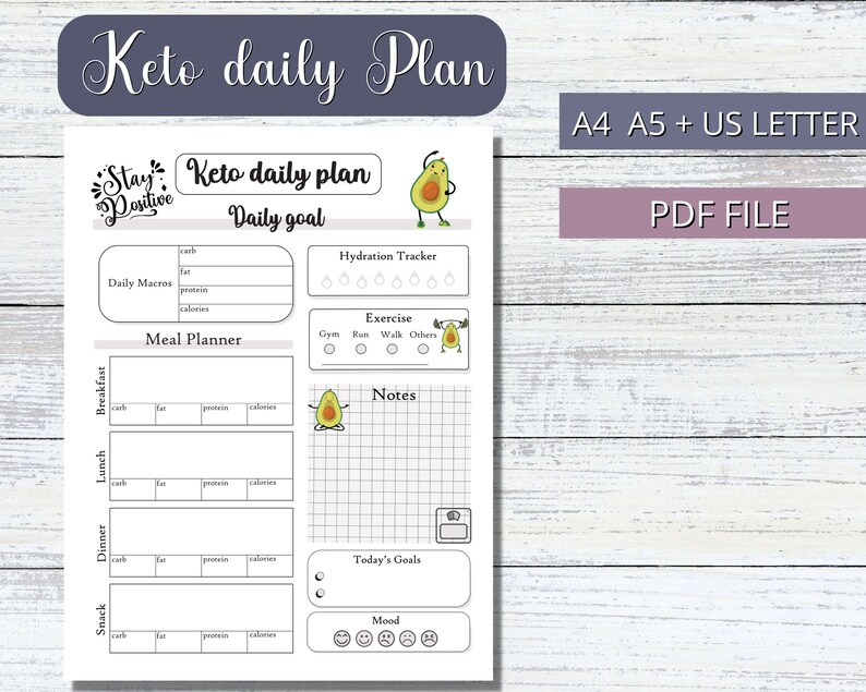 Printable Keto Daily Plan , Macros &amp; Meal Tracking Log Ketogenic Diet ...
