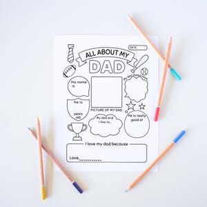 Alles over mijn vader afdrukbare kleurplaat en invulactiviteit | Vaderdagcadeau direct downloaden