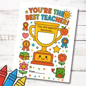 Carte de remerciement imprimable Tu es le meilleur professeur, trophée cadeau d'appréciation pour professeur, jolie carte de professeur modifiable pour la fin de l'année