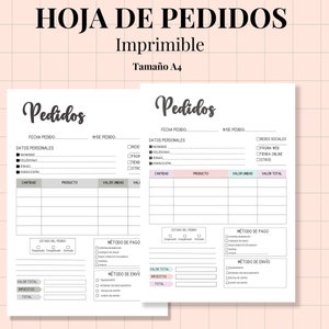Spanish Order Book Template: Small Business Sales Tracker (PDF)