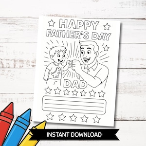 父の日の子供向けぬり絵（印刷可能）、DIYカードギフトアイデア、父の日カードクラフト、誕生日プレゼント