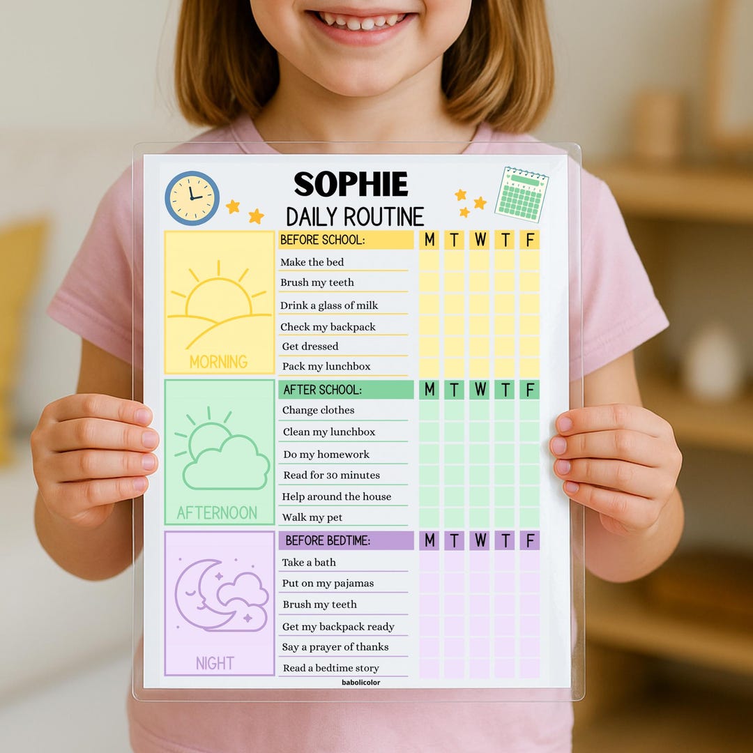 Kids Daily Routine Chart Printable, School Checklist (canva Editable ...