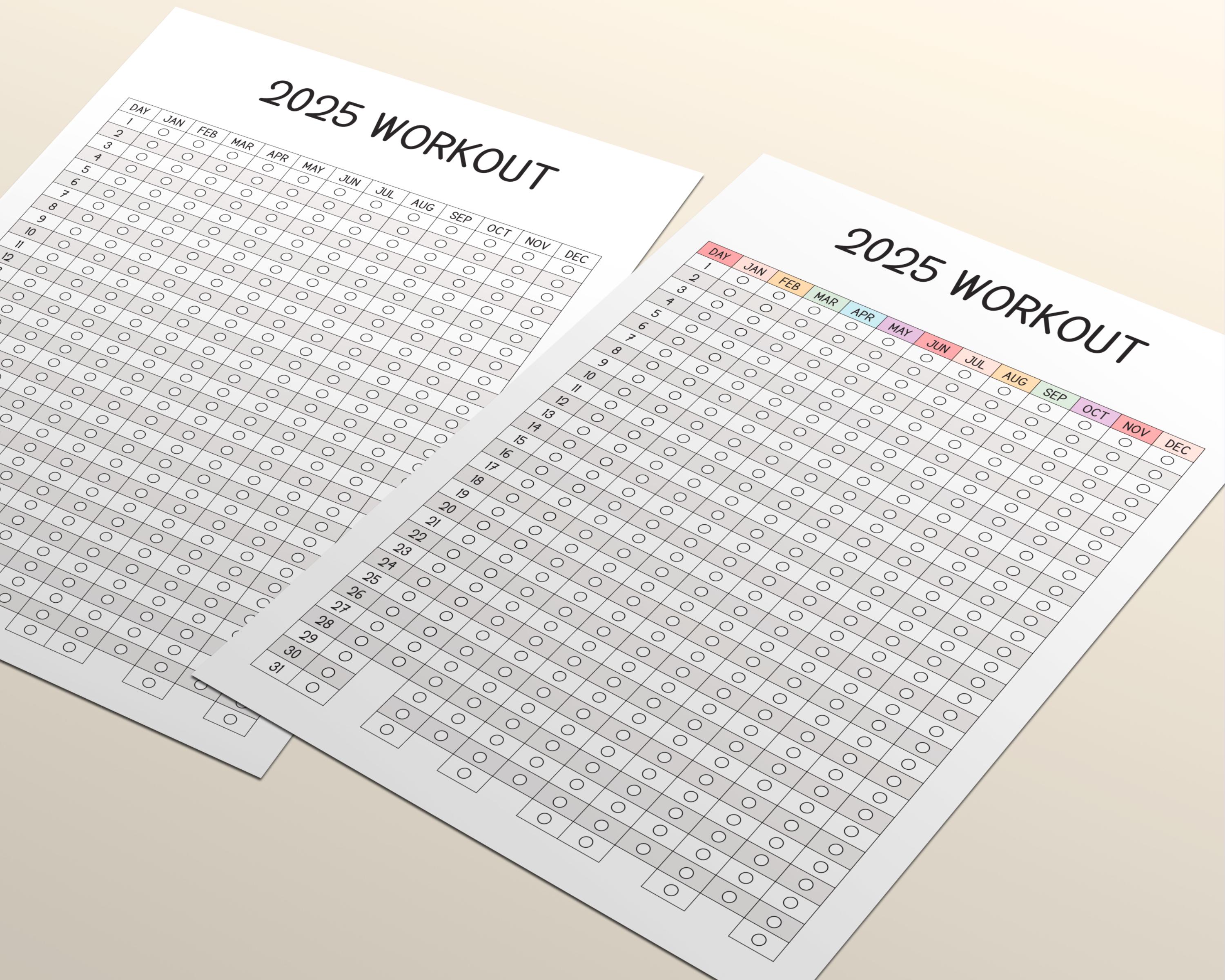 2025 Printable Fitness Workout Tracker, Exercise Tracker, Coloring