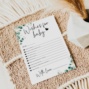 Deseo imprimible para tarjeta de bebé, juegos de baby shower, consejos boho para bebé, fiesta de baby shower de hojas verdes, tarjeta de oración para niño niña baby shower