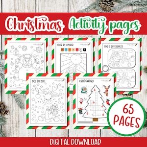 65 actividades navideñas para imprimir para niños, divertidas páginas para colorear y juegos de fiesta de Navidad, además de dos cartas a Papá Noel