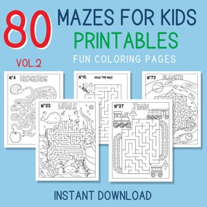 80 Laberintos para imprimir para niños con soluciones, actividades divertidas y páginas para colorear Descarga instantánea en PDF Carta y A4 VOL.2