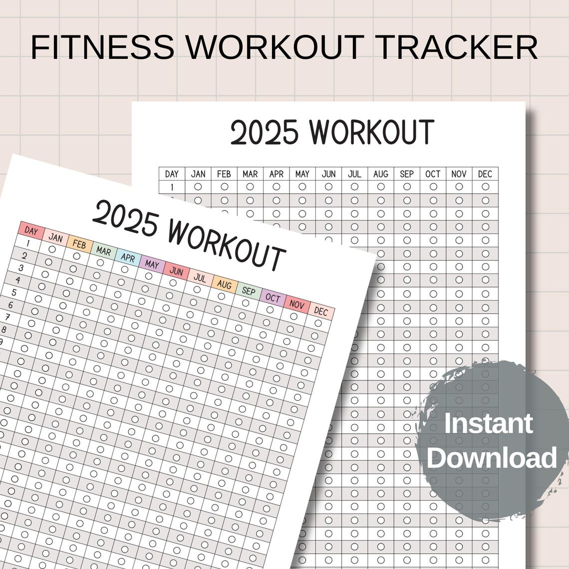 2025 Printable Fitness Workout Tracker, Exercise Tracker, Coloring
