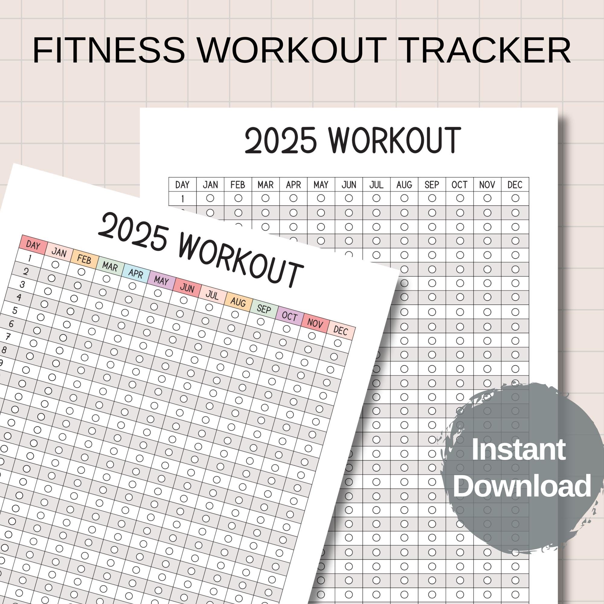 2025 Printable Fitness Workout Tracker, Exercise Tracker, Coloring
