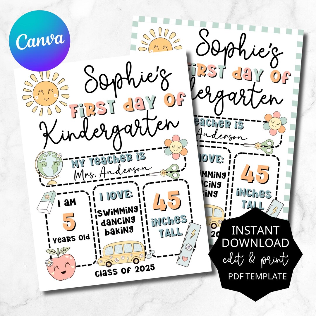 Editable First Day of Preschool Sign Template, Personalized First and ...