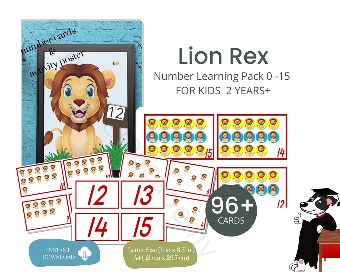 Learning Numbers With Lion Rex Activity Poster Lion Rex 96 Etsy
