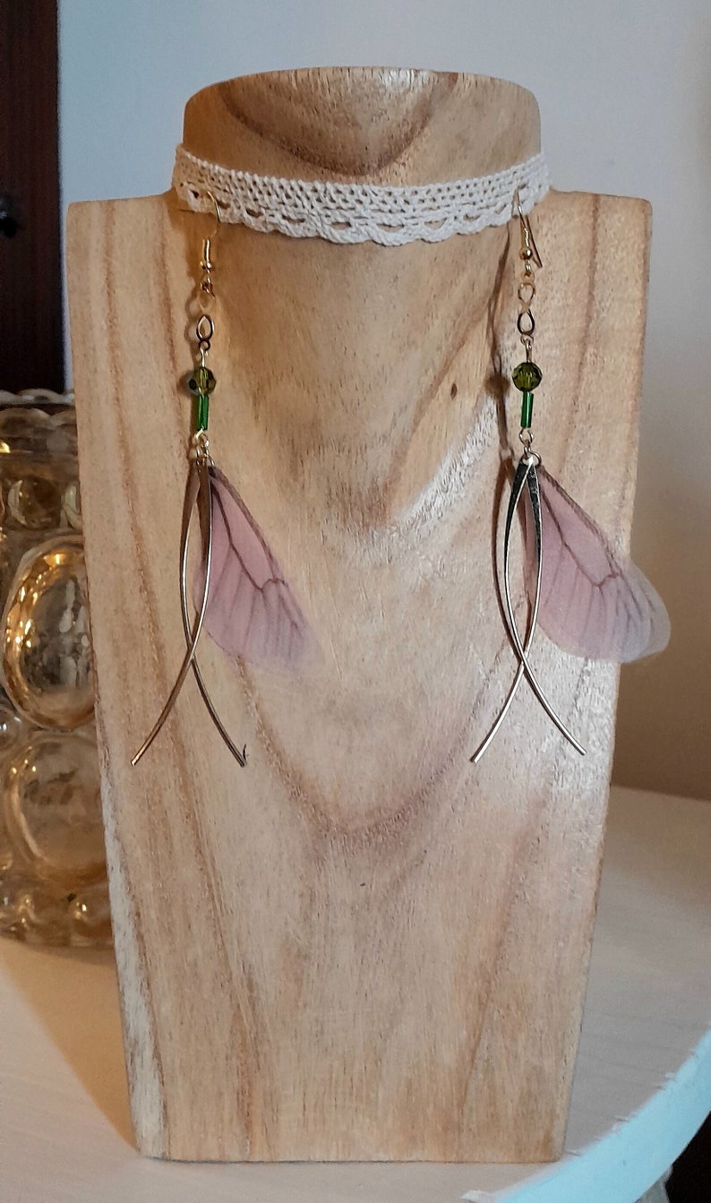 Boucles d'oreilles Féerique, boucles d'oreilles pendantes, pendantes ailées, accessoire de mode, boucles d'oreilles Uniques, cadeau femme image 1