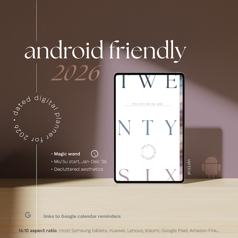 2026 dated Android Planner for Samsung Notes, hypeelinked