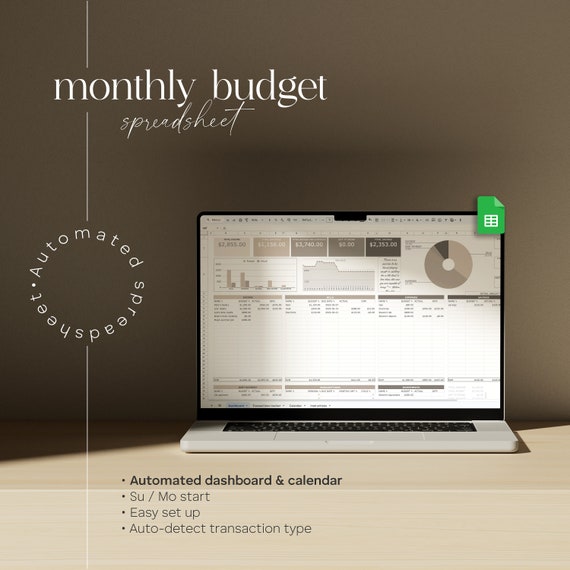 Simple Monthly Budget for Google Sheets: Automated Finance Dashboard with Expense Savings Debt Bill Tracking System & Due Date Calendar