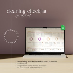 Schoonmaakschema Google Spreadsheets, spreadsheet schoonmaakchecklist, overzicht gezinstaken, takenlijstplanner, dagelijkse, wekelijkse, maandelijkse huishoudelijke taken