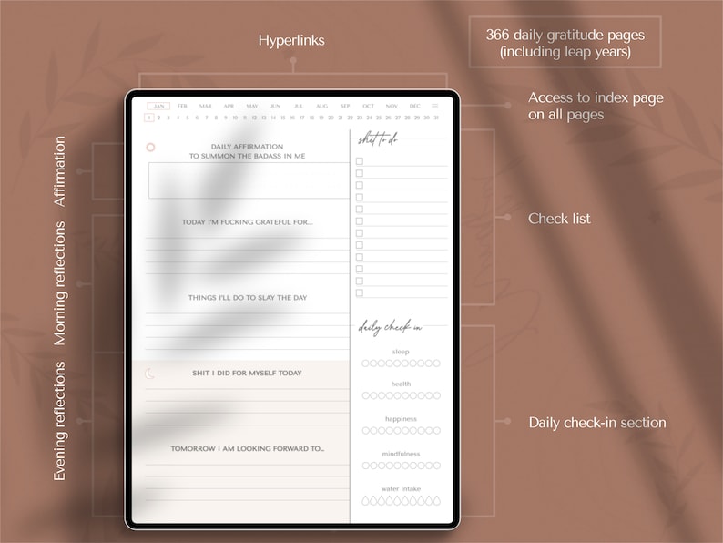 Digital Wellness Journal with Self Care Planner, 5 min morning and evening reflections