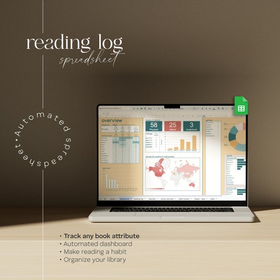 Book Tracker Google Sheets: Reading Log & Library Spreadsheet, CAWPILE Rating, Automated Dashboard, Habit Tracker, Series Overview, TBR List