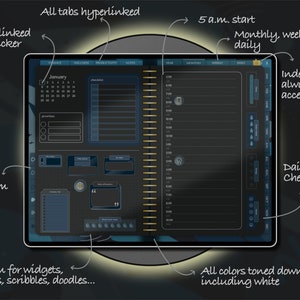 Dark Mode Digital Planner for iPad (goodnotes): Undated, Two Page ...