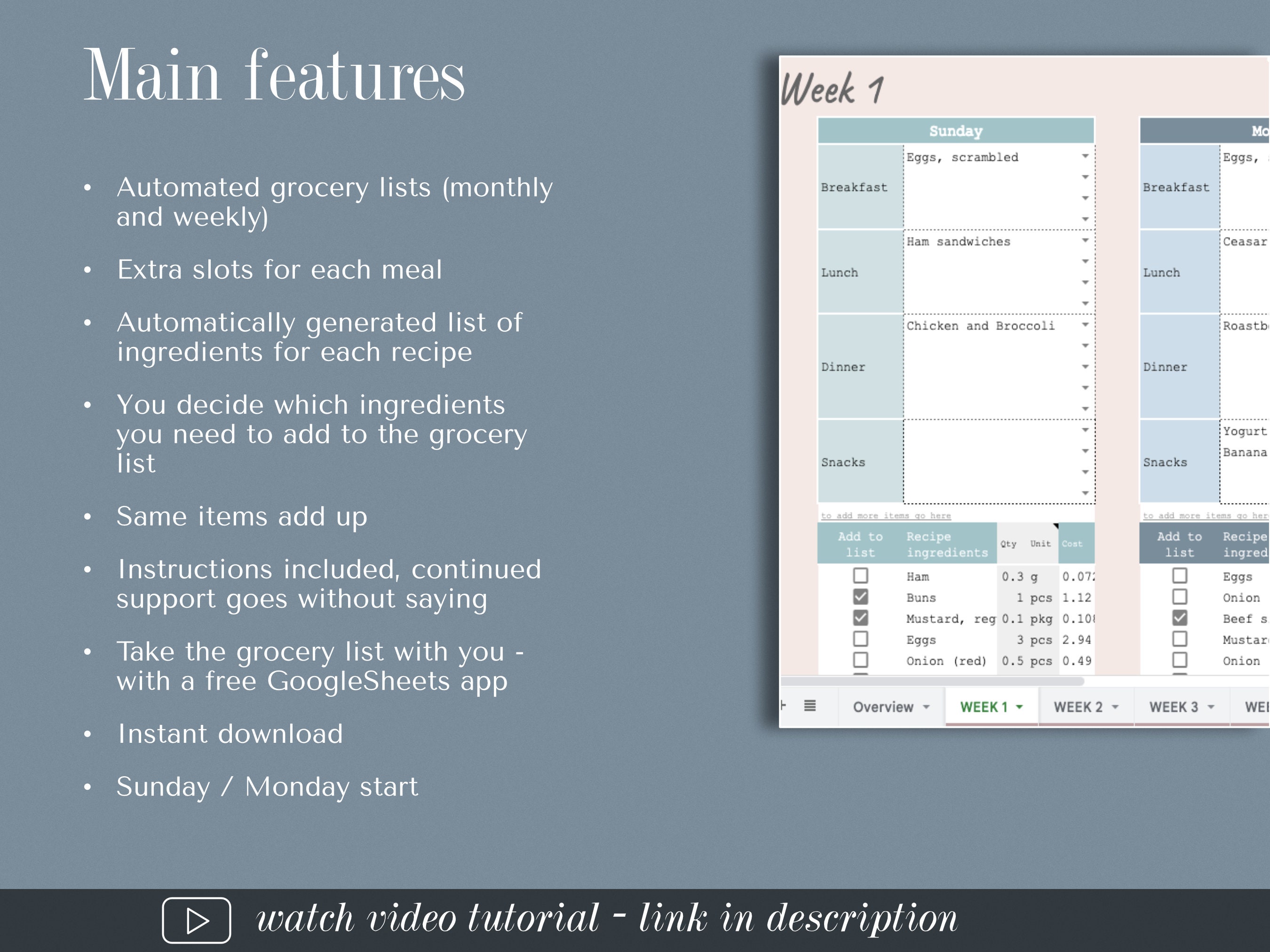 Meal Planner Google Sheets | Monthly, Weekly | Automated Spreadsheet ...