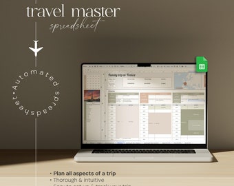 Digital Travel Planner Spreadsheet Template for Google Sheets: Vacation Budget Tracker, Trip Itinerary, Packing List, Checklist, Bucket List