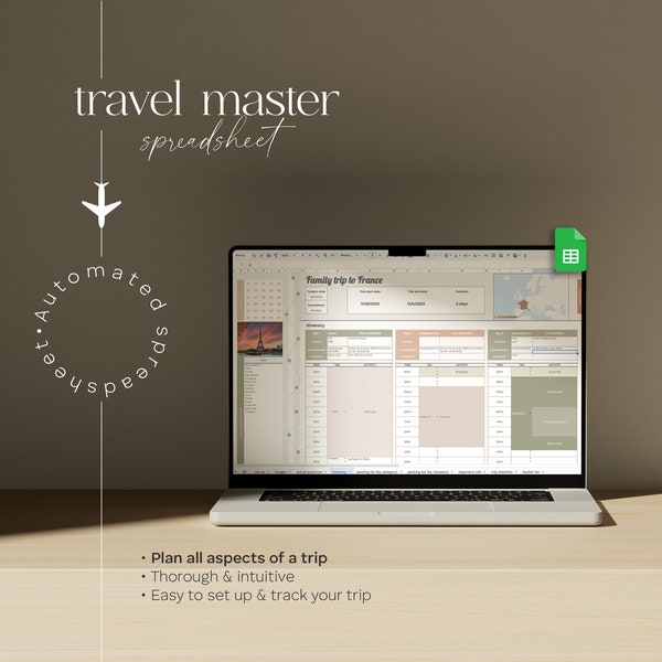Digital Travel Planner Spreadsheet Template for Google Sheets: Vacation Budget Tracker, Trip Itinerary, Packing List, Checklist, Bucket List