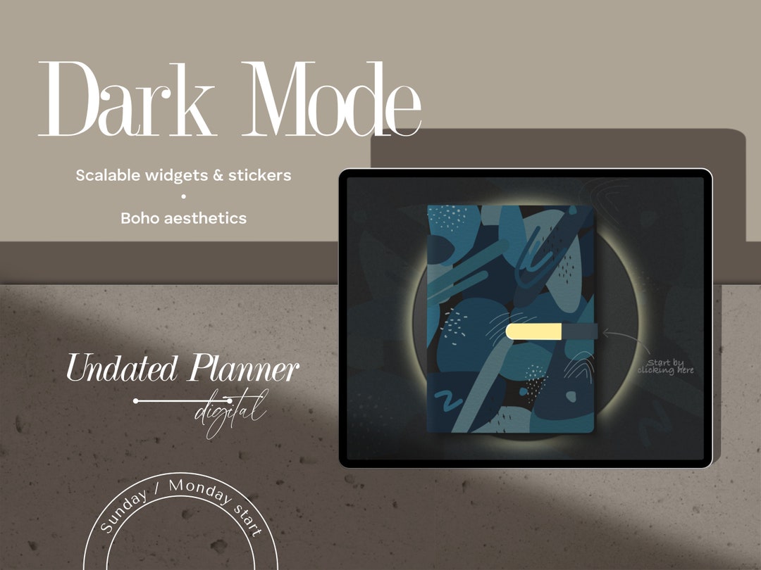 Undated Dark Mode Digital Planner Undated Planner Dark Mode - Etsy