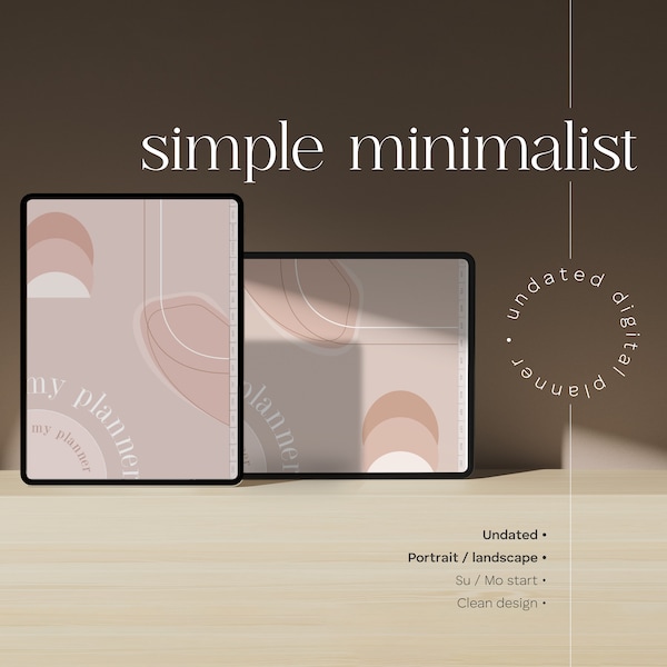 Simple Undated Digital Planner: Landscape or Portrait | for iPad & GoodNotes | Monthly, Weekly, Daily Templates | Minimalist, Professional