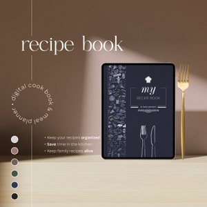 Digital Recipe Book GoodNotes with Drawings | Digital Cookbook GoodNotes | iPad Recipe Organizer with Weekly Meal Planner & Grocery List