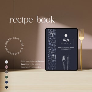 Digitaal receptenboek GoodNotes met tekeningen | Digitaal kookboek GoodNotes | iPad-receptenorganizer met wekelijkse maaltijdplanner en boodschappenlijst
