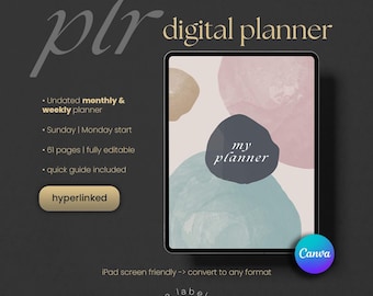 PLR Digital Planner | Undated | Done-for-you Editable Canva Template | Monthly, Weekly | Resell Rights Digital Product