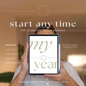 Anpassad digital kalender | Börja valfri månad | Helår | Hyperlänkade GoodNotes, iPad | Daterad kalender
