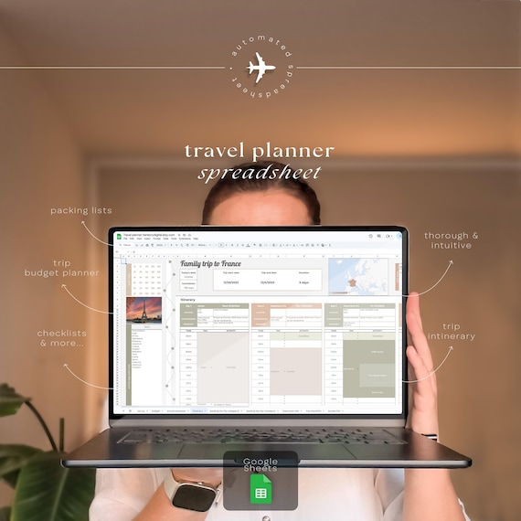 Travel Planner Spreadsheet • Google Sheets Template • Vacation Tracker • Family Trip Itinerary & Budget Dashboard • Map • Group Packing List