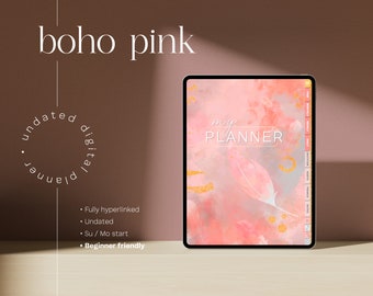 Boho Pink Digital Planner for iPad: Undated, Hyperlinked, Sunday/Monday Start, GoodNotes PDF Template