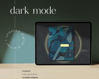 Undatierter Digitaler Planer im Dark Mode: Realistischer GoodNotes Planer im Querformat mit Vorlagen & Tracker | Eleganter iPad Planer | Produktivität